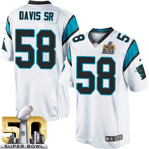 Men's Limited Thomas Davis Super Bowl L Nike Jersey White Road - #58 NFL Carolina Panthers